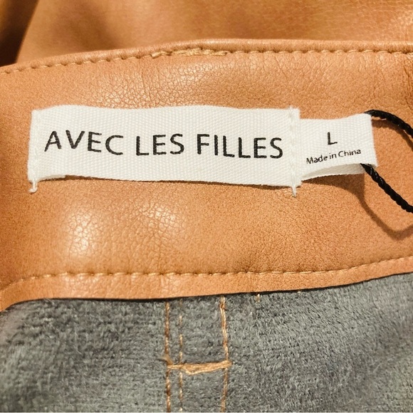 AVEC LES FILLES Sz L Faux Leather Wide Leg Cargo Pockets High Rise Pants  NEW - Picture 15 of 16